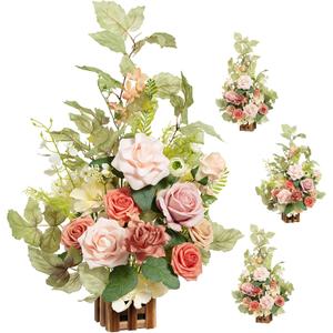 Ling's moment 17.5" Tall Standing Artificial Flowers Arrangements 4pcs Fall Wedding Aisle Runner Chair Decorations Blush & Pink Centerpieces for Ceremony Reception Rose Floral Party Outdoor (Pk-blush Garden)