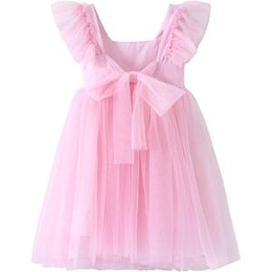 KARETT Toddler Girls Dress Tutu Tulle Flower Party Dress Ruffled Sleeve Dresses Little Girl Kids Wedding Birthday Princess (4-5T, Light Pink)
