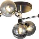 BOKT Sputnik Chandelier 5 Heads Semi Flush Mount Ceiling Light Smoked Glass Glob Pendant Lighting Fixtures for Kitchen Dining Room Living Room Bedroom Bulbs Included (Smoke Gray Shade,Silver)