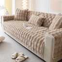 tianxinbaobei Faux Fur Couch Cover, Rabbit Plush Couch Cover, Non-Slip Couch Cover Furniture Protector (Cream, 36"x82"/ 4-Seater Sofa Cover)