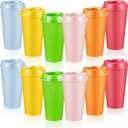 12 Pcs Reusable Coffee Cups with Lids 16 oz Travel Hot Cups Microwavable Plastic Tumblers Coffee Mugs Party Birthdays Gifts Adult for Hot and Cold Drinks Favors (Vibrant Colors)