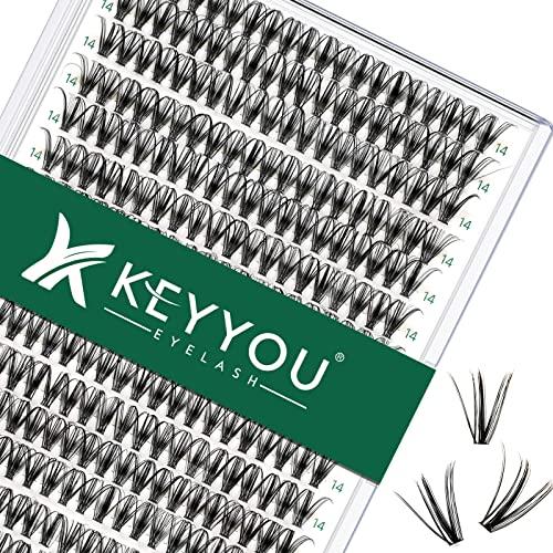 KEYYOU Lash Clusters 300pcs Individual Lashes, 30D 0.07D Curl 14mm DIY Eyelash Extension, Soft & Natural Volume Cluster Lashes with Large Tray