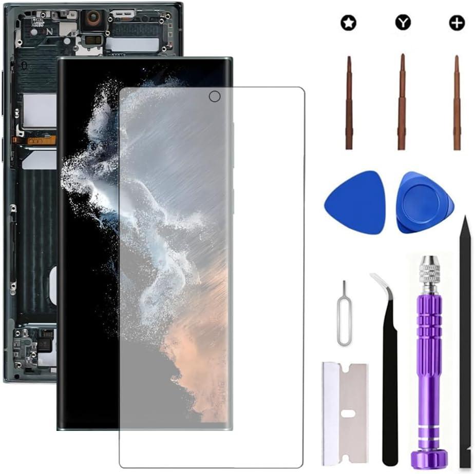 OLED for Samsung Galaxy S22 Ultra 5G LCD Screen Replacement Galaxy S22Ultra SM-S908U SM-S908U1 Display Screen Touch Digitizer Assembly Supports Fingerprint (with Green Frame+Soft Film+Tools)