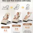Baby Bouncer, Bouncer Seat for Babies 0-12 Months, Ergonomic Rocking Chair with Detachable Hanging Bar, 3-Height Adjustments, Foldable & Portable Infant Rocker, Machine Washable Fabric (Beige)
