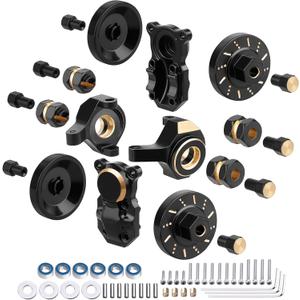 SCX24 Brass Upgrades Set Steering Knuckles Wheel Weights Extended Hex Adapter Front Rear Diff Cover & Ball Bearings for Axial 1/24 SCX24 (Black Gold)