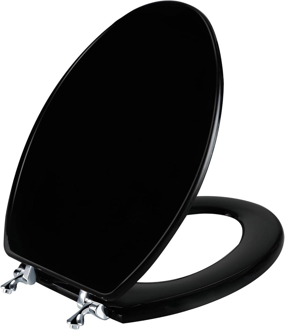 Angol Shiold Wood Toilet Seat, Zinc Alloy Hinges (Elongated, Black)