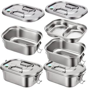 2 Pieces Metal Bento Box for Adults Metal Lunch Box Stainless Steel Bento Containers Leakproof Dual Tiers Lunch Container With Airtight Valve Handle Dishwasher Safe(Medium)