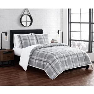 CANNON Cozy Teddy Grey Polyester 2-Piece Twin XL Comforter Set, Plaid, 100% Polyester, for Men and Women, Oeko-TEX Certified Confidence