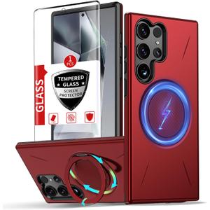 for Samsung Galaxy S24 Ultra Case with 360Rotatable Invisible Magnetic Stand Ring[Compatible with MagSafe] [1*Screen Protector] for S24 Ultra Phone Case Military-Grade Shockproof Slim Red