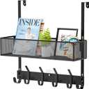 LUCYCAZ Over The Door Hooks - Over Door Organizer, Door Hanger Towel Rack with Mesh Basket & Wreath Hanger, Behind Door Storage Coat Hooks for Bathroom, Bedroom, Kitchen (Black)