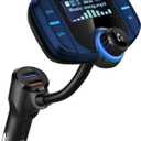 Upgraded Bluetooth FM Transmitter, Wireless Radio Adapter Hands Free Car Kit with 1.7'' Display, QC3.0 and Smart 2.4Amp Dual USB Ports, AUX Input/Output, TF Card Mp3 Player (Normal, Blue)