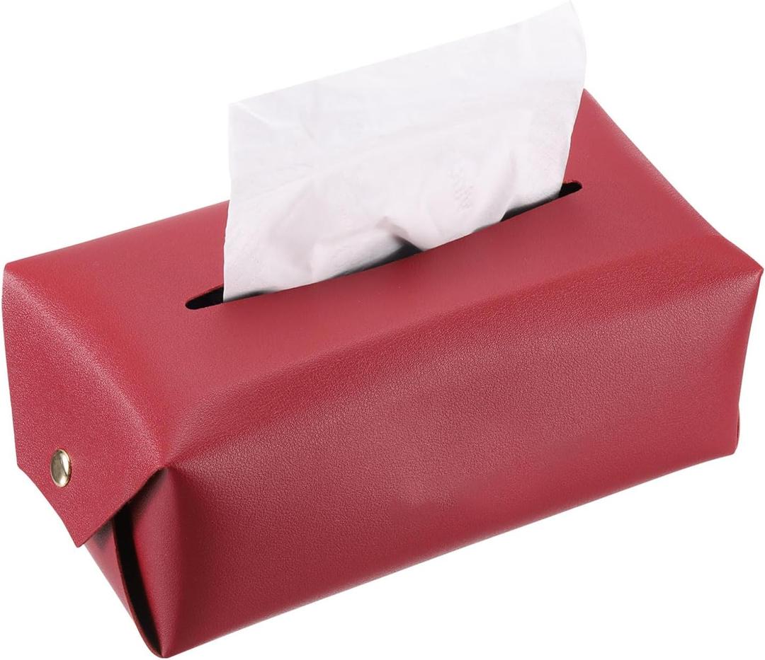 Uxcell Tissue Box Cover with Button Rectangle Tissue Box Holder PU Leather Facial Tissue Paper Dispenser for Tabletop Bathroom Bedroom Kitchen (Red, 8.7 x 4.7 x 3.1 Inch)