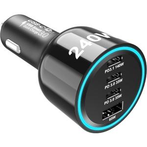 URVNS 240W USB C Car Charger, Super Fast Charging 4-Ports PD3.1 140W/PD3.0 100W PPS 45W QC65W Type-C Car Adapter for MacBook Pro Laptop iPhone 16 15 Max iPad Samsung Galaxy S24/23 Pixel etc