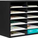 PAG Countertop Mail Sorter Organizer, Wooden Literature Organizer, Student Mailbox for Classroom, Desktop Bill Organizer for Office Home School, 12 Compartments, Black&White