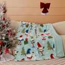 COOVA Christmas Faux Rabbit Fur & Flannel Throw Blanket 50x60 Inch - Festive Luxury Soft & Cozy, Perfect for Holiday Decor, Bed, Sofa, Couch, Father Christmas Pattern,Blue