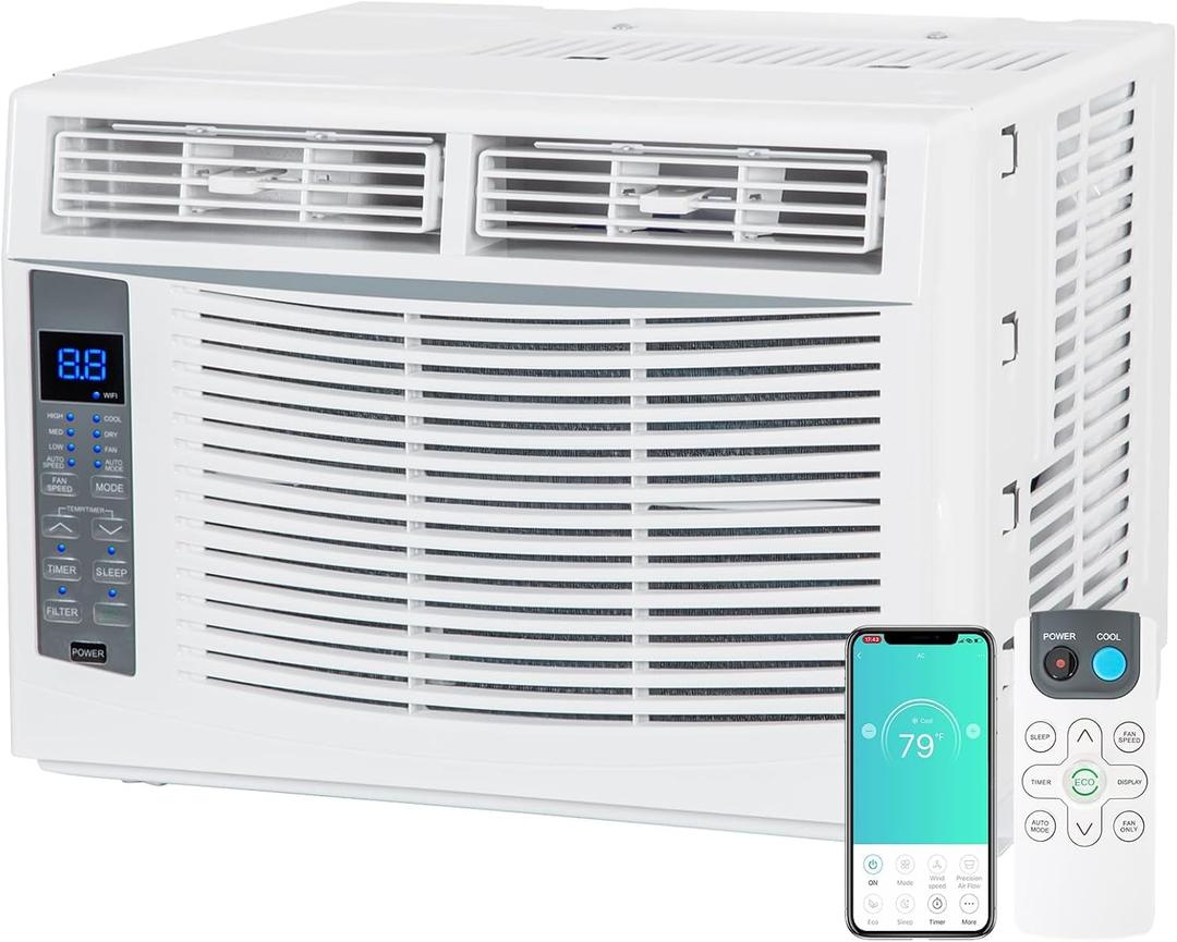 WiFi Enabled 6,000 BTU Window Air Conditioner, Smart Window AC Unit with Remote, Energy Saving, Easy Install Kit, Cools up to 250 Square Feet (6000 BTU, 250 Sq. Ft.)