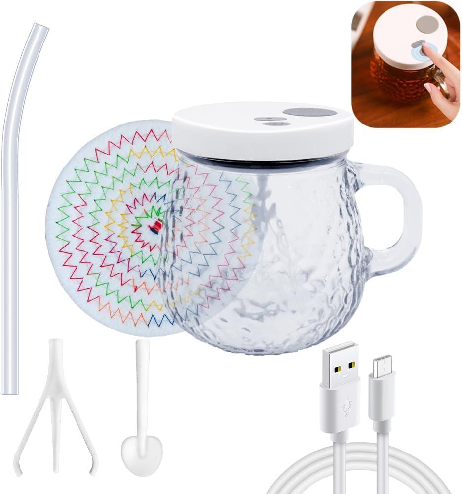 Self Stirring Coffee Mug- High Speed Self Stirring Mug with 2 Stirring Rods Straw Coaster - 350ML Rechargeable Automatic Stirrer for Tea/Chocolate/Milk - Self Stirring Cup for Home Office Travel