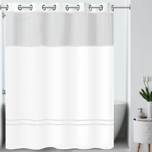 Hookless It's A Snap! Escape 3-in-1 Shower Curtain With Sheer Top Window, Flex-On Rings & Fabric Liner, 71" x 74", White