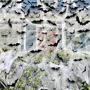 Halloween Decoration Outdoor, 1600sqft Spider Webs Halloween Party Decorations with 100Pcs Fake Spiders and 60Pcs Bats for Exterieur, Indoor Outdoor Party Supplies
