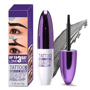 Peel Off Eyebrow Gel, Waterproof Tattoo Eyebrow Gel Easy Peel Off for Women, Last Up to 3 Days Natural Brow Color, Easy Application for All Skin Types - 03 Gray Brown