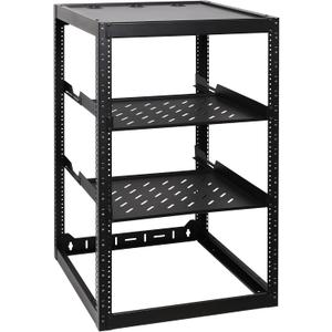 RackPath 20U Open Frame Network Rack with 2X 14in Vented 1U Shelves Rear Support, Wall Mount/Floor Standing Network Cabinet, Heavy Duty 150 lbs Capacity for IT & AV Gear, Audio and Video Device