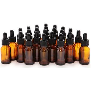 Vivaplex, 24, Amber, 15 ml (1/2 oz) Glass Bottles with Glass Eye Droppers for Essential Oils