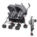 Dream On Me Volgo Twin Baby Stroller, Lightweight Side-by-Side Double Umbrella Stroller with Adjustable Canopy, 5-Point Harness, Storage Basket & Travel-Friendly Fold – Dark and Light Grey