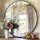 Black Round Mirror 18 inch, Circle Mirror, Matte Black Metal Frame
