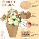 Gilprop 50 Packs Kraft Paper Flowers Gift Bags with Floral Card Holder Picks Ribbons and Thank You Card 13.8'' Flowers Bouquet Holder for Wedding, Valentines Day Decoration, Florist Shop