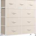 WLIVE 9 Drawer Dresser, Fabric Storage Tower for Bedroom, Hallway, Closet, Tall Chest Organizer Unit for Bedroom with Fabric Bins, Steel Frame, Wood Top, Easy Pull Handle, Cream White