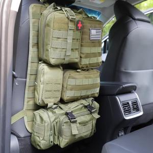 Tactical Car Seat Back Organizer Hanger Bag with 5 Detachable Molle Pouch Vehicle Molle Panel Organizer Storage Bag Universal for for most car models (Military Green)