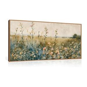 HLNIUC Vintage Watercolor Wildflower Landscape Horizontal Wall Art Framed 20x40