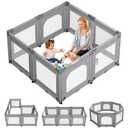 Portable Playpen for Babies and Toddlers with Foldable Adjustable Shape & Size, 56" L x 56" W x 28" H, 21 Square Feet, Baby Fence (Grey Without Mat)