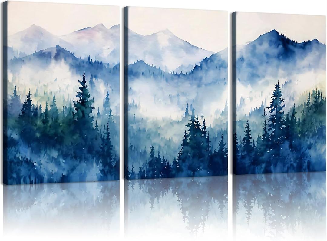GYYLGYY 3 Pcs Watercolor Natural Misty Mountain Forest Canvas Wall Art, 24"L x 16"W