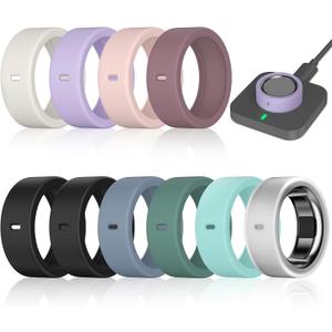 10 Pack Ring Cover Compatible with Oura Ring Gen 4/4 Ceramic, Oura Ring Gen 3 Horizon/Heritage, Support Charging with Cover on, Anti-Scratch Elastic Silicone Ring Protector for Men Women Working Out, Size: M for 8/9/10/11