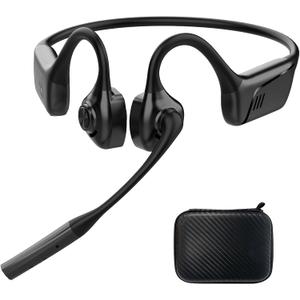 Open Ear Bluetooth Headphones with Microphone, Noise Cancelling Wireless Headset with Mute Button, Supports aptX/aptX-LL/aptX-HD, Designed for Meeting, Home Office,Driving -Not Bone Conduction (Black)
