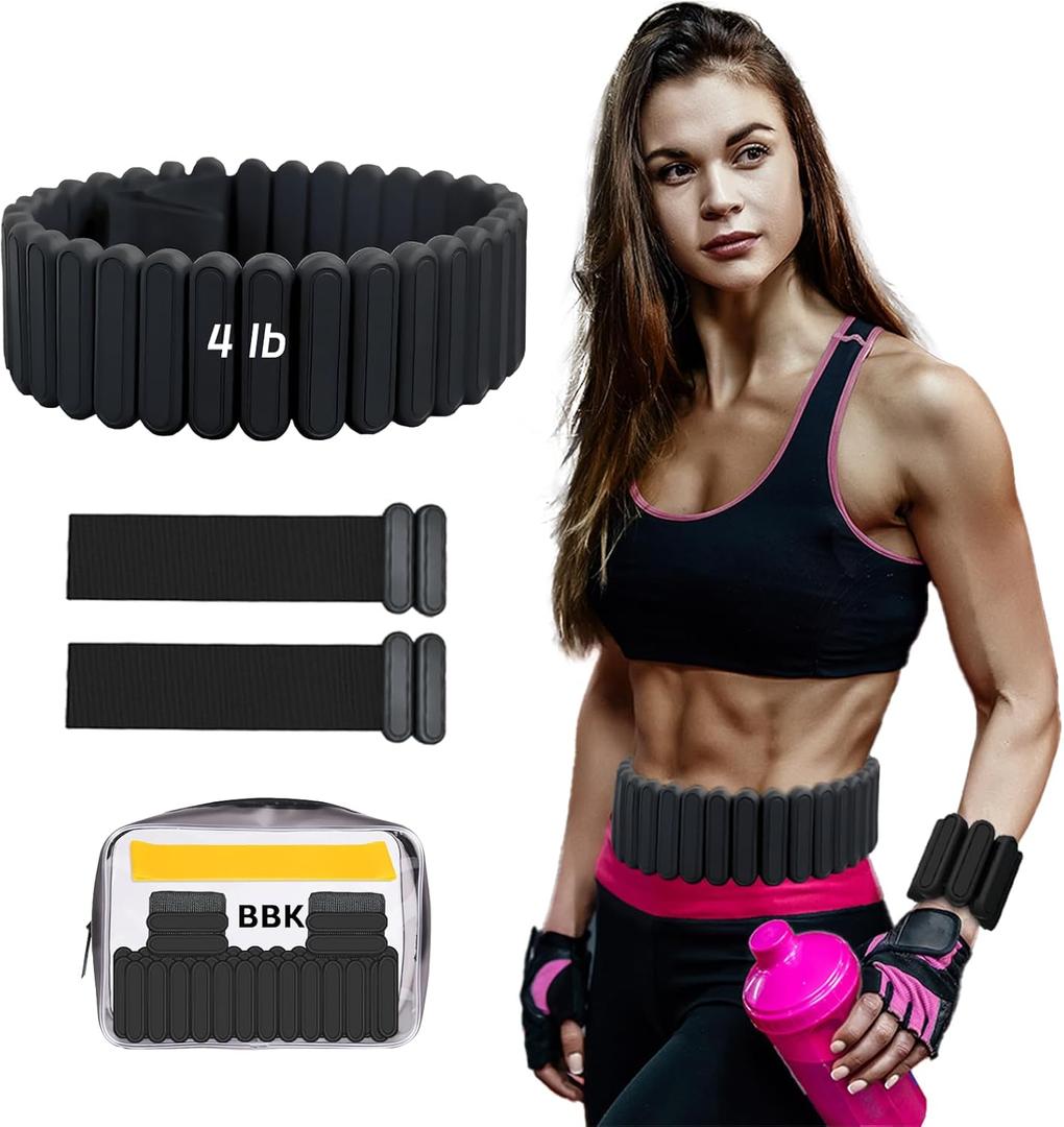 Silicone Adjustable Weighted Belt for Women & Men  DIY Weighted Walking & Exercise Belt with Removable Weights  Gym, Strength Training, Yoga, Hiking  Free Weight Adjustment for Wrist & Ankle (4lb, Black)