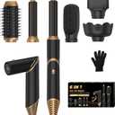 6 in 1 Hair Dryer Brush, Foldable Blow Dryer Brush with Air Styler Curler Wrap, Detachable Hot Air Brush Dry,Volumize, Straight,Curl, Negative Ion Brush Blow Dryer with Diffuser, Hair Styler Tools