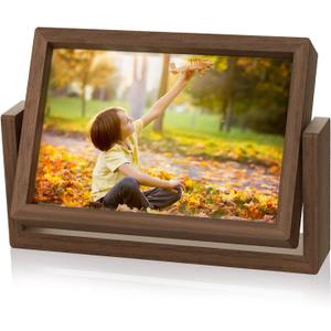 Mixoo 4x6 Picture Frame Rotating Photo Frame, Wooden Picture Frames 4x6 Horizontal Double sided Rustic Floating Frame for Desk Tabletop Family Office Wedding