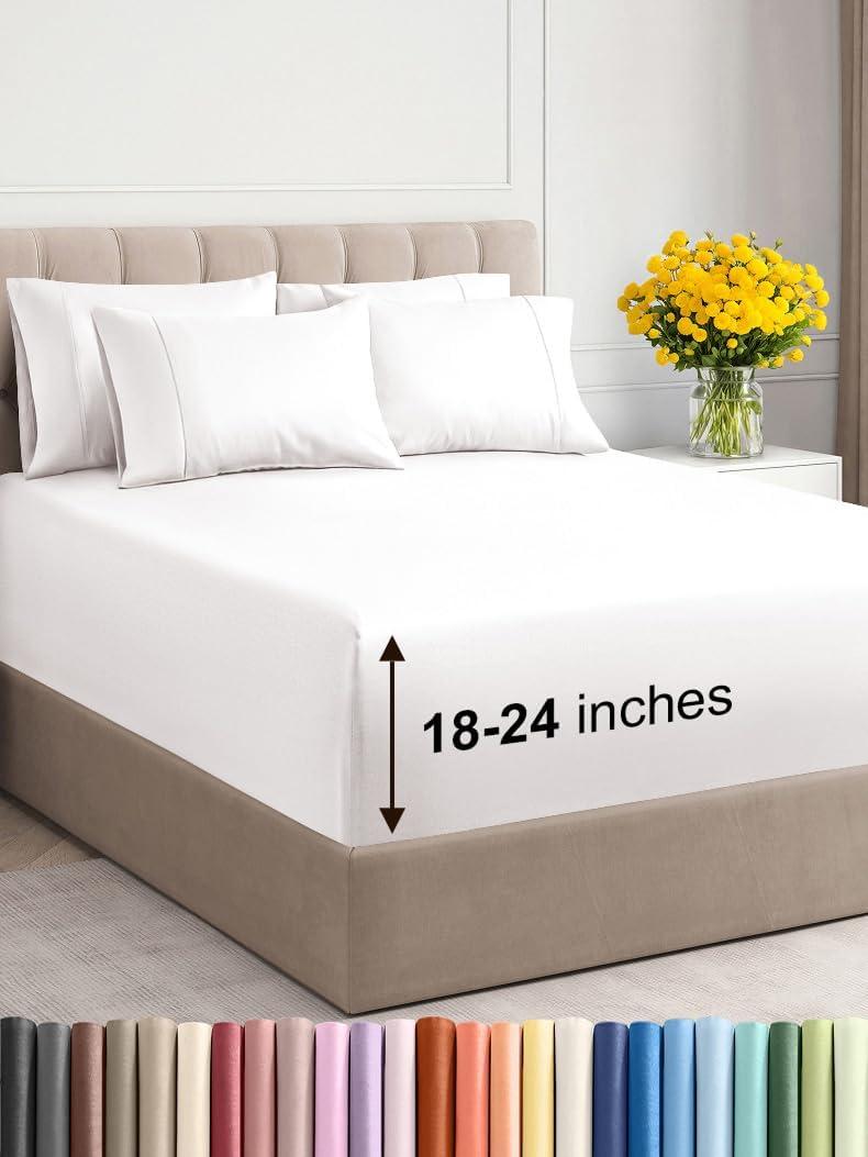 Extra Deep Cal King Sheet Set - 6 Piece Breathable & Cooling Sheets - Hotel Luxury Bedding Set 18-24 Inch Extra Deep Pockets - Easy Fit, Super Soft, Wrinkle Free & Comfy - Antique White, Cal King Size