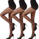 Citystl 3 Pairs Black Sheer Tights for Women - 20D Not Rip Control Top Pantyhose with Reinforced Toes - Resist Tears (Medium)