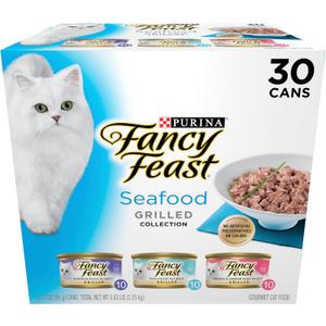 Purina Fancy Feast Grilled Wet Cat Food Seafood Collection in Wet Cat Food Variety Pack - (Pack of 30) 3 oz. Cans, Best By: Mar 2026