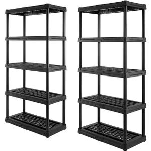 CENTREX CX 5-Tier (72H x 36W x 18D) Plastic Storage Shelving Unit (Black) 2 Pack, Heavy Duty, 150lbs Per Shelf Capacity, Indoor/Outdoor Storage Organization in Home, Garage, Office, Easy Assembly