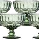 VanEnjoy Green Vintage Pressed Pattern Glass Ice Cream Cups/Dessert Bowls - Set of 4,12 Oz