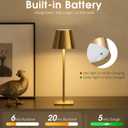 UME 3 Pack Cordless Table Lamp, Battery Operated Lamp - Portable Waterproof Rechargeable Table Lamp w/ 3 Color Temps & Stepless Dimming for Dinner, Desk, Cafe, Outdoor (Brushed Gold)