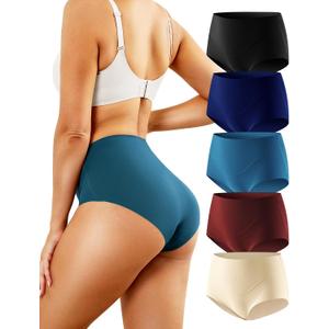 LEVAO Seamless Underwear Full Coverage High Waisted Briefs No Show Panties 5 Pack (XXL)