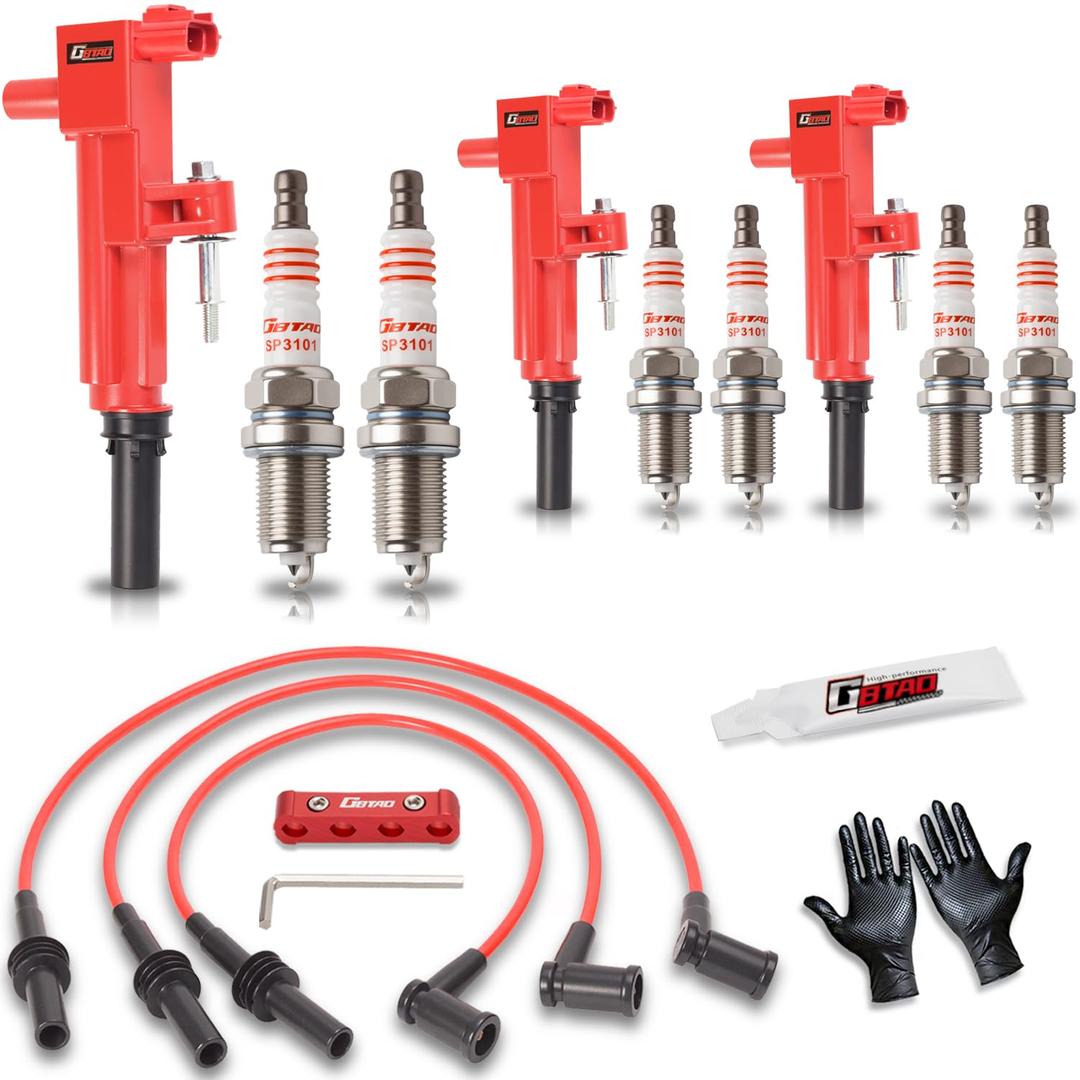 Set of 3 Upgraded Ignition Coil Pack 6 Spark Plug 3 Wire Set Compatible with 2009 2010 2011 2012 Dodge Jeep 1500 Dakota Durrango Nitro Raider Grand Cherokee Liberty 3.7L V6 Replace UF640 4504