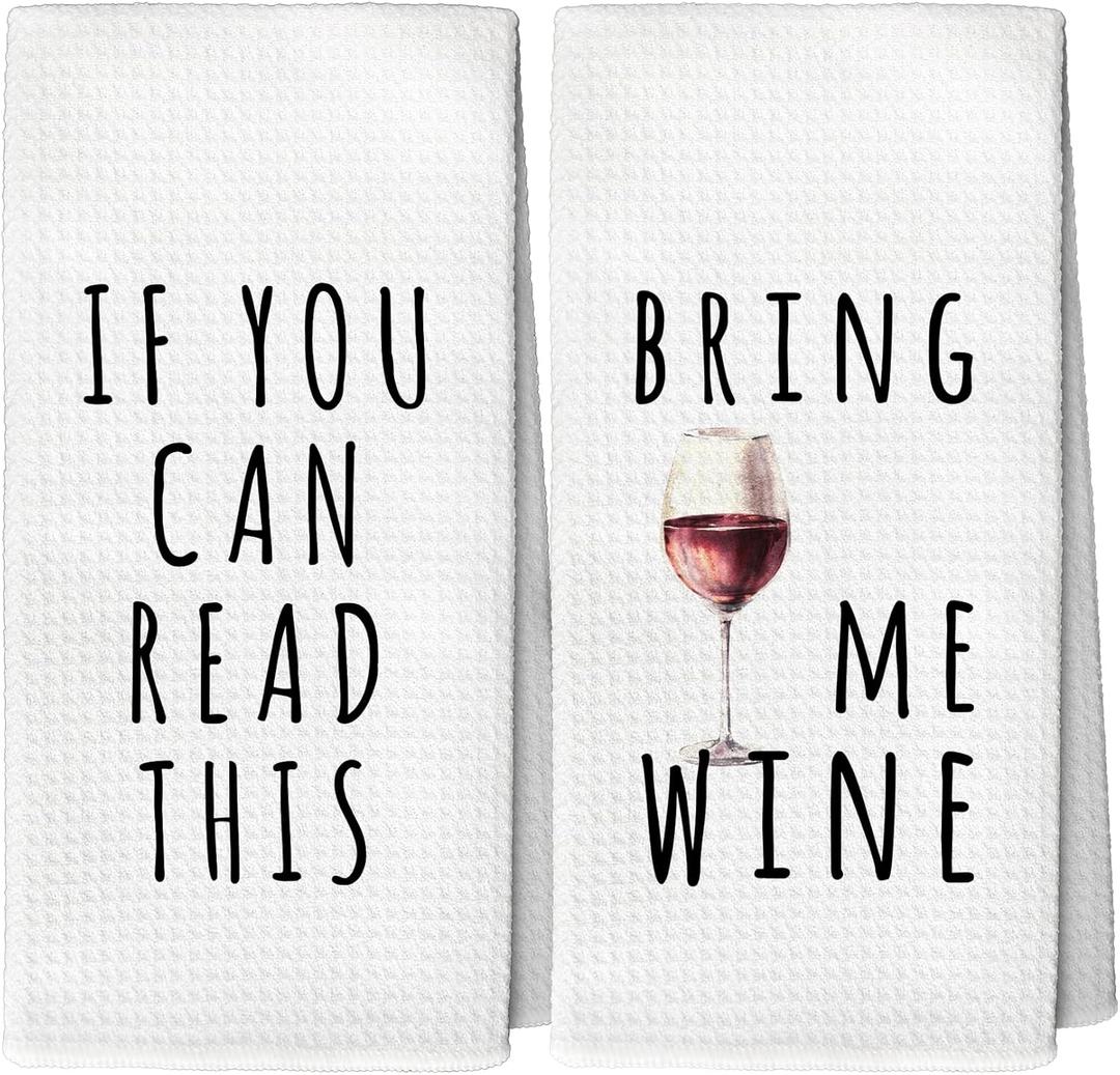 Funny Wine Decor Kitchen Towels Set of 2, Wine Gifts for Coworker Friends Women, If You Can Read This Bring Me Tea Towels Kitchen Hand Towels 16x24 Inch