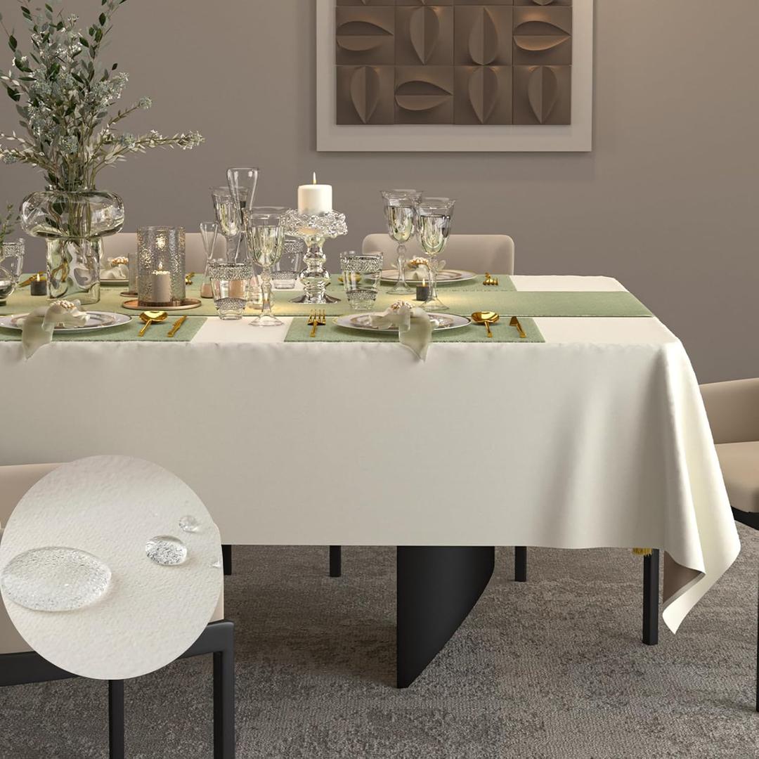 Table Cloth Rectangle Tables Decor 84''x60'' - Waterproof Plain Weave Fabric Table Cover, Wrinkle and Stain Resistant Tablecloth for Kitchen Dining Room Party - Cream