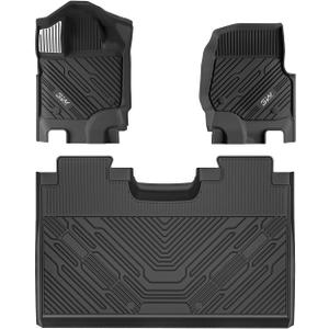 3W Floor Mats (with Metal Pedals) for Ford F-150 2015-2026 & F150 Lightning 2022-2025 SuperCrew (w/o Fold Flat Storage), TPE All Weather Custom Fit, Front & Rear 3PCS | Heavy Duty, Easy Clean - Black